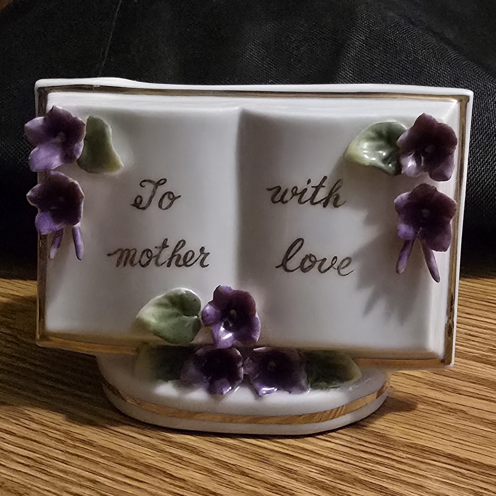 Ceramic Book with Purple Floral Design
